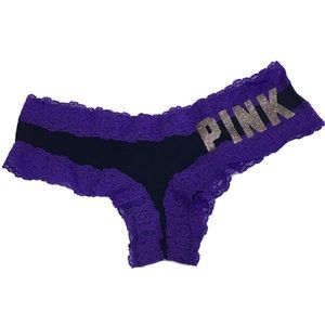PINK Victoria's Secret Navy Ensign Purple Samba Lace Graphic Cheekster Panties